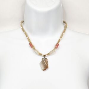 Handmade Hemp Beaded Necklace w/ Stone Pendant